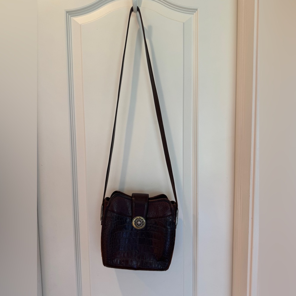 Brighton Brown Croc Embossed Leather Crossbody Bag Vintage Boho
